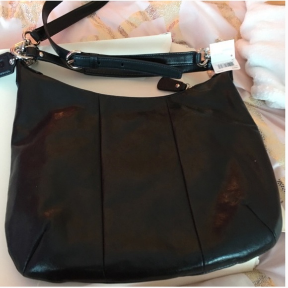 COACH KRISTIN LEATHER HOBO BAG PURSE BLACK NWT!! - Picture 6 of 8